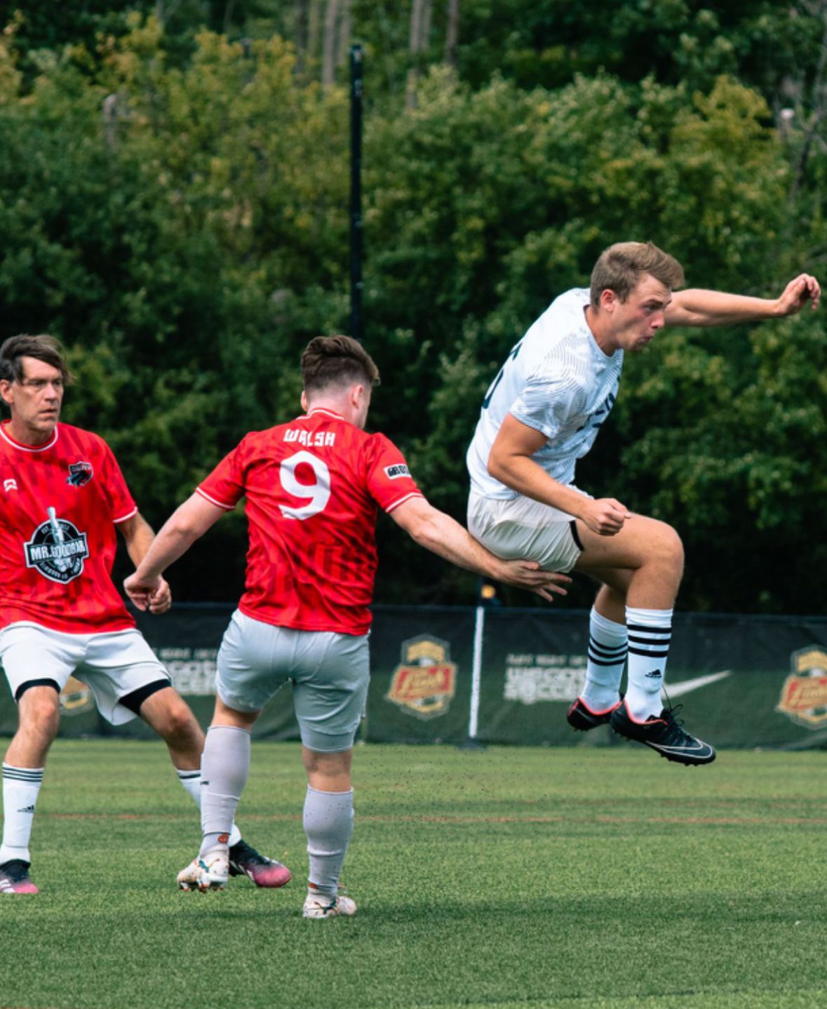 Rust Belt United player scoring at the back post